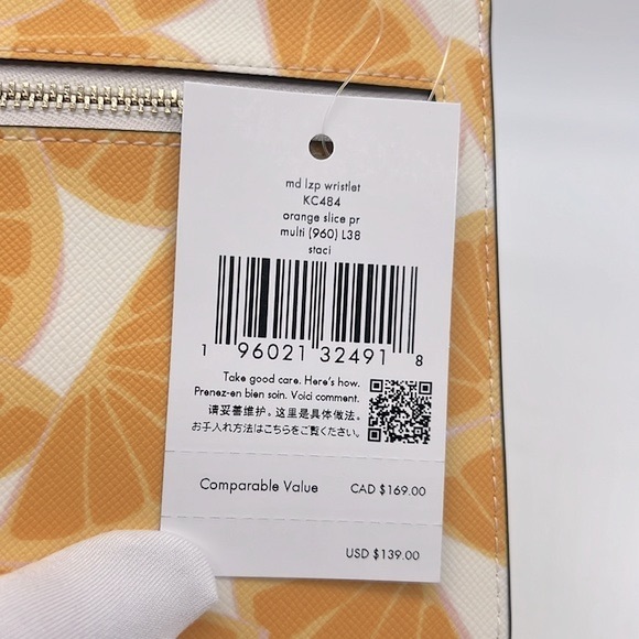 Kate Spade Staci Orange Toss Medium L-Zip Wristlet Multi - Picture 9 of 14